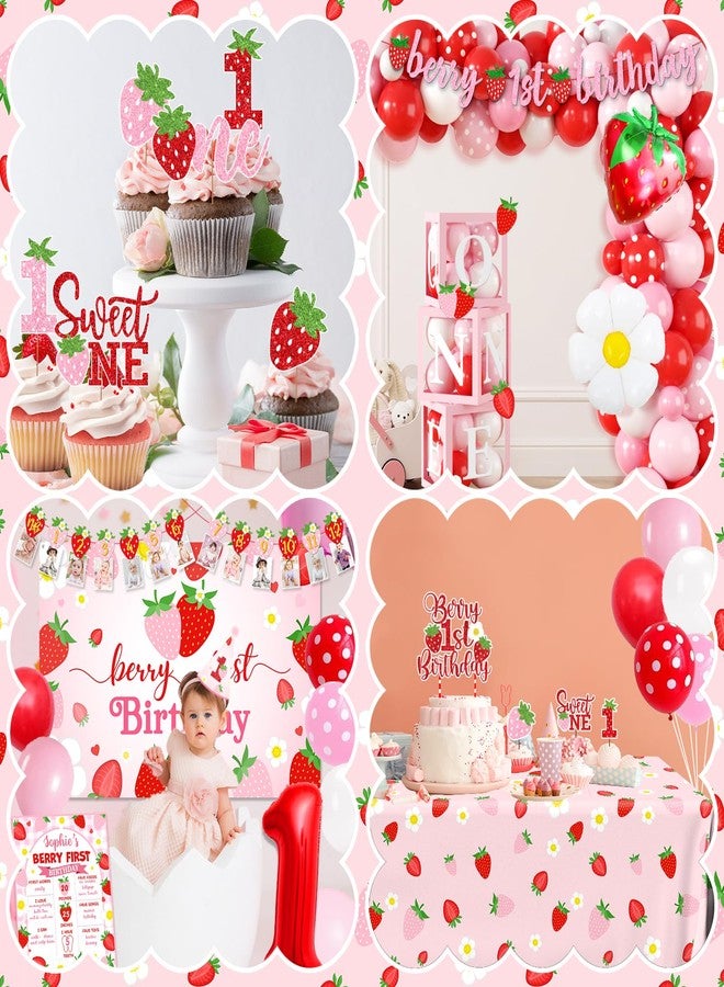 ILUIGGW Berry First Birthday Decor, Strawberry 1st Birthday Decorations Girl with Strawberry Balloons Berry First Party Backdrop Photo Banner Cake Toppers for Girl 1st Party Decorations - Image 4